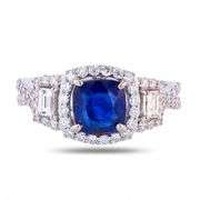 18K WHITE GOLD BLUE SAPPHIRE AND DIAMOND RING 2.51 C.T.W., GIA CERTIFIED