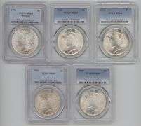 5 Near Gem BU PCGS MS64 Silver Dollars 1921 to 1925