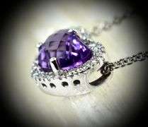 Modern 14K White Gold Amethyst Heart & Diamond Necklace