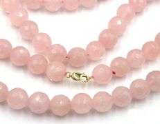 Pink quartz bead ball necklace