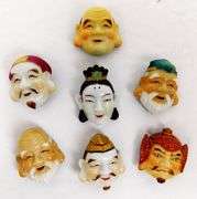 Vintage Japanese Porcelain Buttons, 7 Gods of Fortune