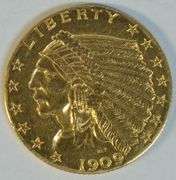 Scarcer 1909 US $2.50 Indian Gold Piece that's cleaned