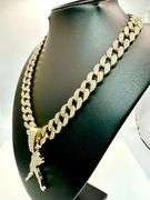 Huge World Series 114.5 Gram 14 Kt Gold Plated Simulated Diamond  Baseball Chain Pendant cklace