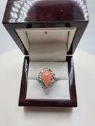 Extremely fine Victorian natural coral, emerald, diamonds ring on silver