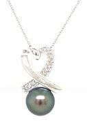 14kt White gold 10.5mm Peacock pearl and diamond pendant on chain