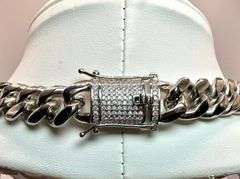 Huge 194 Gram 14 Kt White Gold Plate Cuban Link Chain Necklace