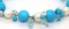 Zoe B. Gypsy turquoise, aquamarine Briolette and pearl bracelet