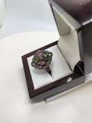 Extremely fine Victorian natural multi sapphire, diamonds ring on silver