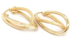 14kt Yellow gold high polish textured double twisted hoop earrings