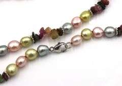 Multi color pearl strand necklace with silver clasp