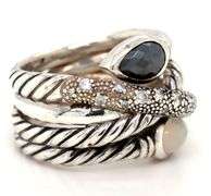 925 Sterling silver David Yurman black diamond Hematite black onyx ring
