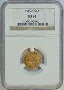 Gorgeous basically Gem BU 1925-D $2.50 Indian Gold Piece. NGC MS64