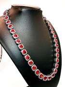 Beautiful 14 Kt 98.3 Grams White Gold Plated Simulated Ruby Diamond Tennis Necklace