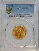 Gorgeous virtual Gem BU 1899 $5 Liberty Gold Piece. PCGS MS64