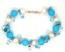 Zoe B. Gypsy turquoise, aquamarine Briolette and pearl bracelet