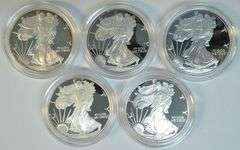5 Gem Ultra Cameo Proof $1 Silver Eagles in boxes (no certs)