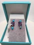 Extremely fine Victorian turquoise and diamonds with sapphire earrings