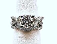 14 Kt White Gold Plate 2.75 Ct Lab Simulated Diamond 2 Band Engagement Ring Set
