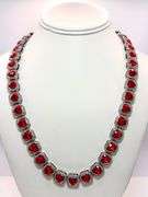 Beautiful 14 Kt White Gold Plated Huge 98.3 Gram Simulated Ruby Diamond Tennis Necklace
