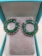 Very high quality hand made emerald and diamonds on silver earrings