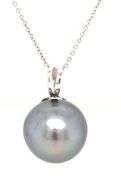 14kt White gold 14mm Tahitian pearl pendant on chain