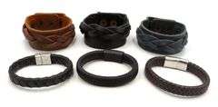 Group lot of 6 leather bracelets