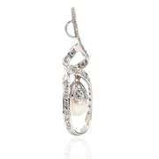 18K (750) White Gold Natural Diamond and White Pearl Pendant Necklace