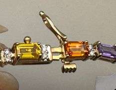 14K Yellow Gold Multi Colored Baguette Sapphires and Diamond Tennis Bracelet