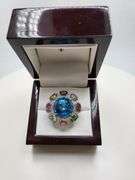 Extremely fine Victorian natural topaz, multi sapphire, diamonds ring on silver