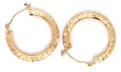 14kt Yellow gold diamond cut florentine hoop earrings