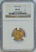 Very Choice BU 1929 $2.50 Indian Gold Piece. PCGS MS63
