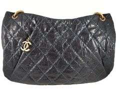 Chanel Dark Blue Crumpled Grained Calfskin Coco Pleats Hobo Bag