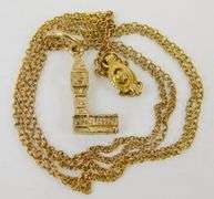 Vintage 9K Gold Big Ben Pendant & 10K Chain
