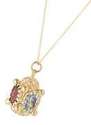 Multi Gemstone Lantern Style Pendant Necklace in 14K