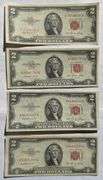 Four Uncirculated 1953 $2 Red Seal US Notes