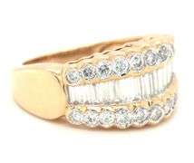 14kt Yellow gold 1.75ctw RBC and Baguette 3 row diamond band