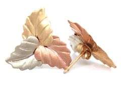14kt Tri color gold leaf earrings