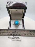 Extremely fine Victorian turquoise and diamond ring on silver