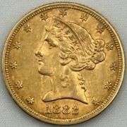 1882 U.S. $5 Liberty Head Half Eagle Gold Coin