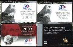 4 Assorted Silver US State Quarter Proof Sets in Box w/COA: 2004-2012