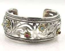 Konstantinom multi gemstone open scroll Greece cuff bracelet
