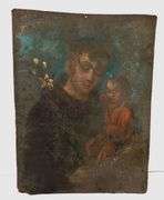Antique Mexican Retablo Painting on Tin, St. Nicholas