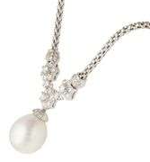 12.5MM South Sea Pearl and 1.40ctw Diamond Pendant Necklace in 18K