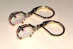 14 K Gold Plated 4 Ctw Welo Color Play Lab Simulated Opal Earrings