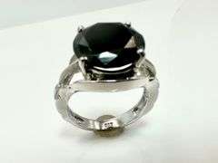Impressive 14 Kt White Gold Plated Huge Black 7.75 Ct Lab Simulated Diamond Ring