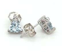 14kt White gold Triangle aquamarine and diamond accent stud earrings