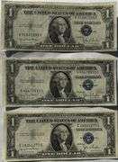 Three $1 1935D Near Unc Silver Certificates.