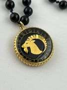 18KT Gold Plated Persian Army Winged Lion Pendant With Long black Onyx Beads Necklace