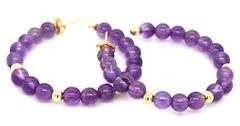 14kt Yellow gold amethyst and gold ball hoop earrings