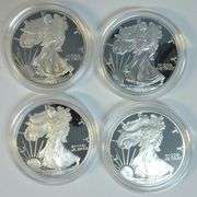 2003, 2004, 2005, & 2006 Gem Ultra Cameo Proof $1 Silver Eagles in boxes w/COA